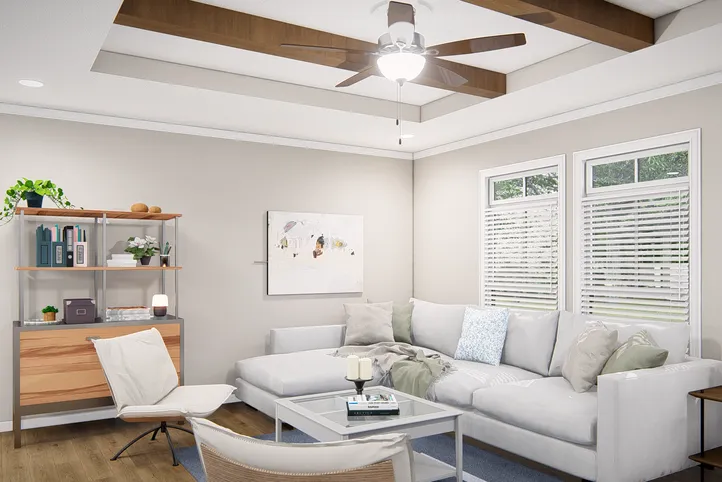 The THE VALHALLA Living Room. This Manufactured Mobile Home features 3 bedrooms and 2 baths.