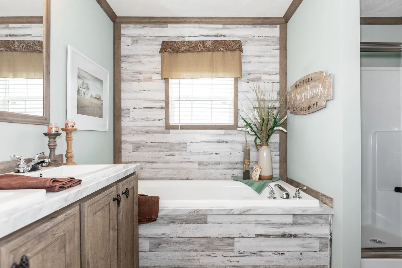 The THE MARION Primary Bathroom. This Manufactured Mobile Home features 3 bedrooms and 2 baths.