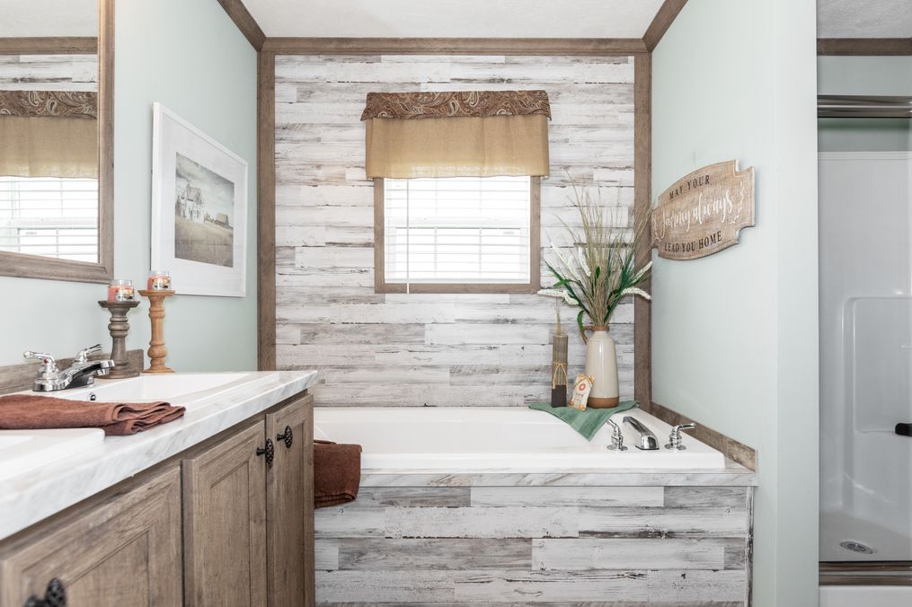The THE MARION Master Bathroom. This Manufactured Mobile Home features 3 bedrooms and 2 baths.