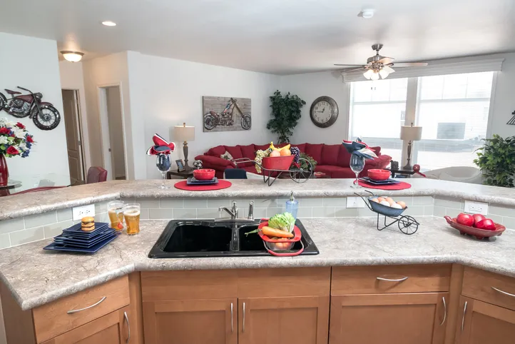 The K2760A Kitchen. This Manufactured Mobile Home features 3 bedrooms and 2 baths.