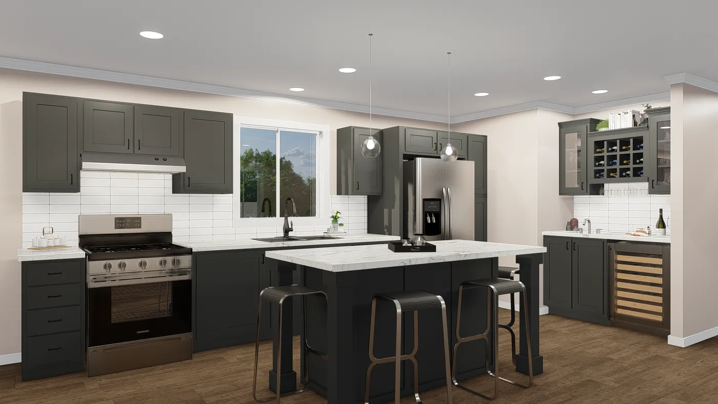 The GPII-2056-3B  WESTWOOD Kitchen. This Manufactured Mobile Home features 3 bedrooms and 2 baths.
