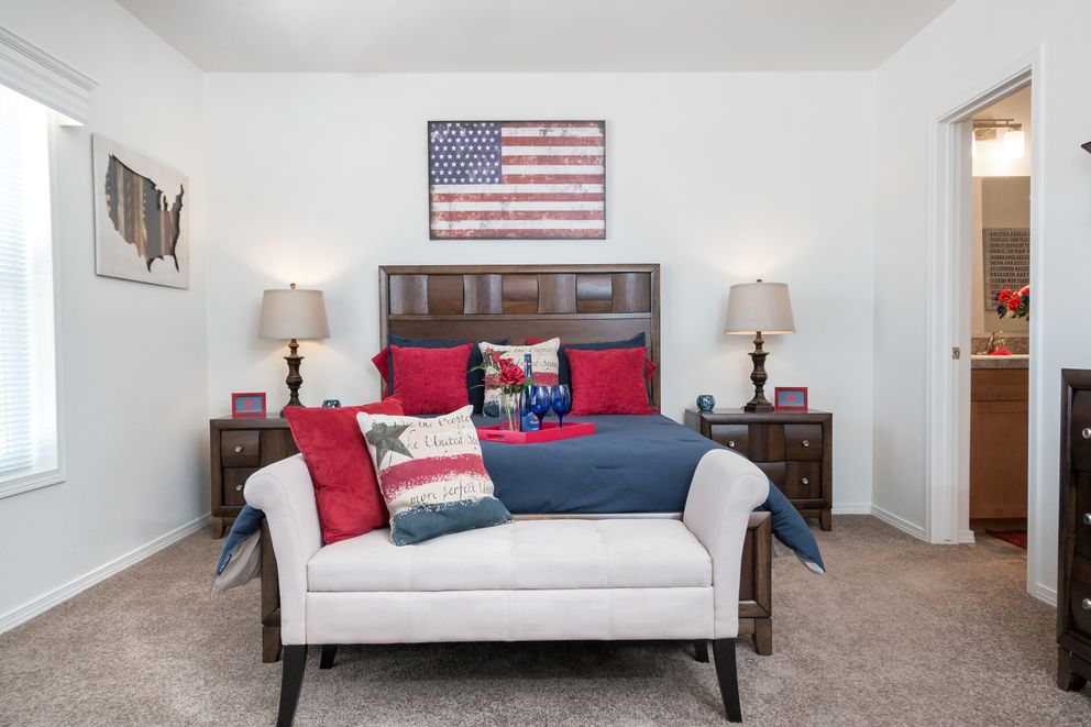 The K2760A Primary Bedroom. This Manufactured Mobile Home features 3 bedrooms and 2 baths.