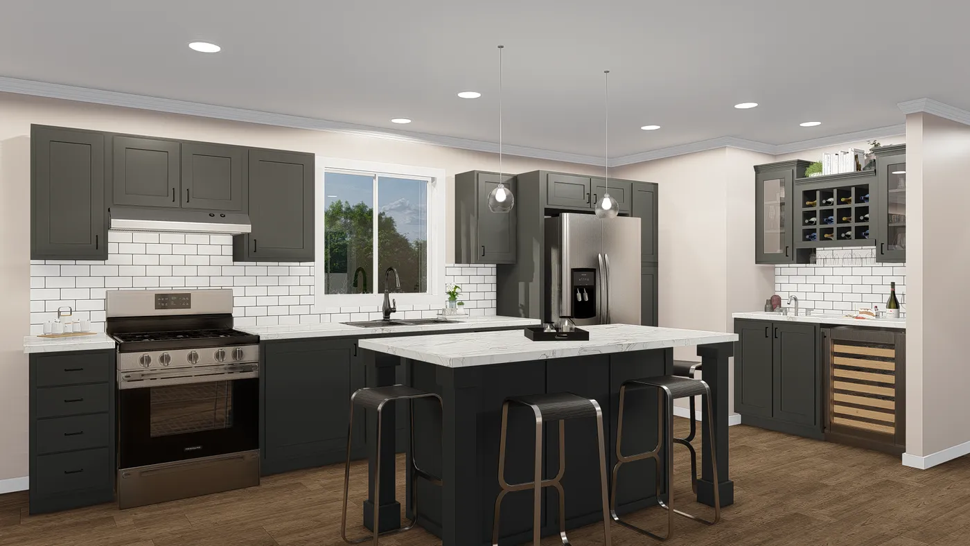 The GPII-2056-3B  WESTWOOD Kitchen. This Manufactured Mobile Home features 3 bedrooms and 2 baths.