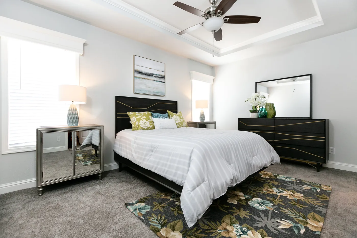 The CORONADO 2458B Primary Bedroom. This Manufactured Mobile Home features 3 bedrooms and 2 baths.
