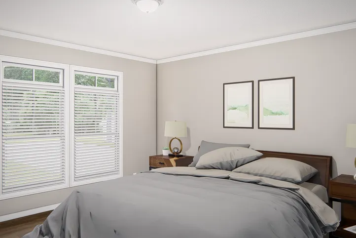 The THE VALHALLA Primary Bedroom. This Manufactured Mobile Home features 3 bedrooms and 2 baths.