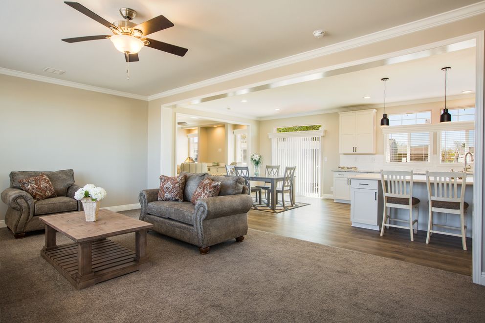 The EDGEWOOD Living Room. This Manufactured Mobile Home features 3 bedrooms and 2 baths.