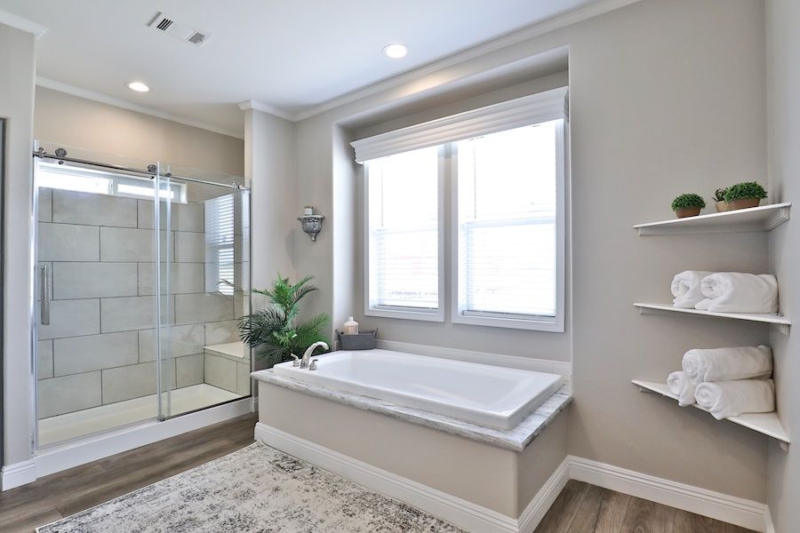 The EDGEWOOD Primary Bathroom. This Manufactured Mobile Home features 3 bedrooms and 2 baths.