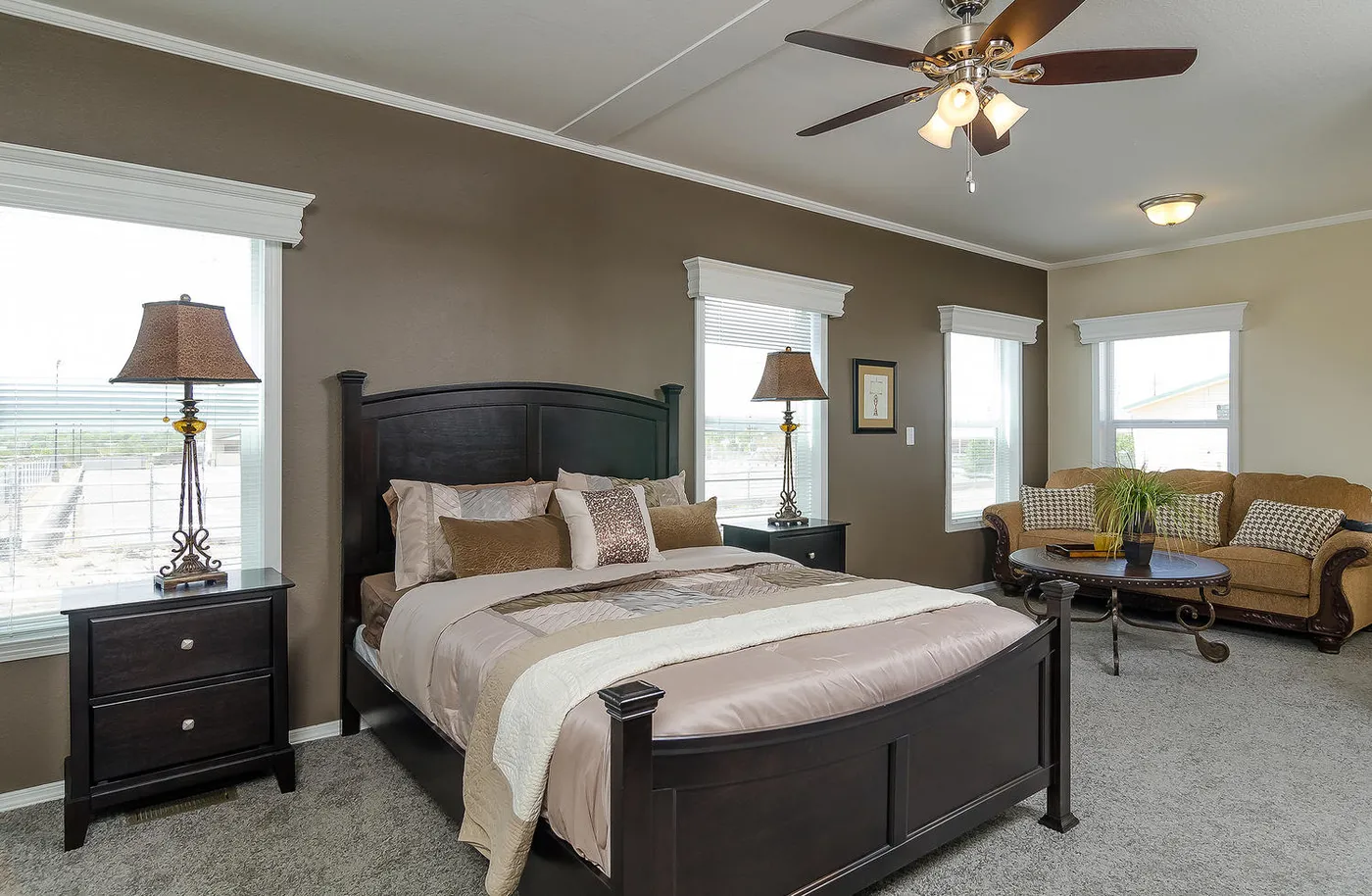 The K3076A Primary Bedroom. This Manufactured Mobile Home features 4 bedrooms and 2 baths.
