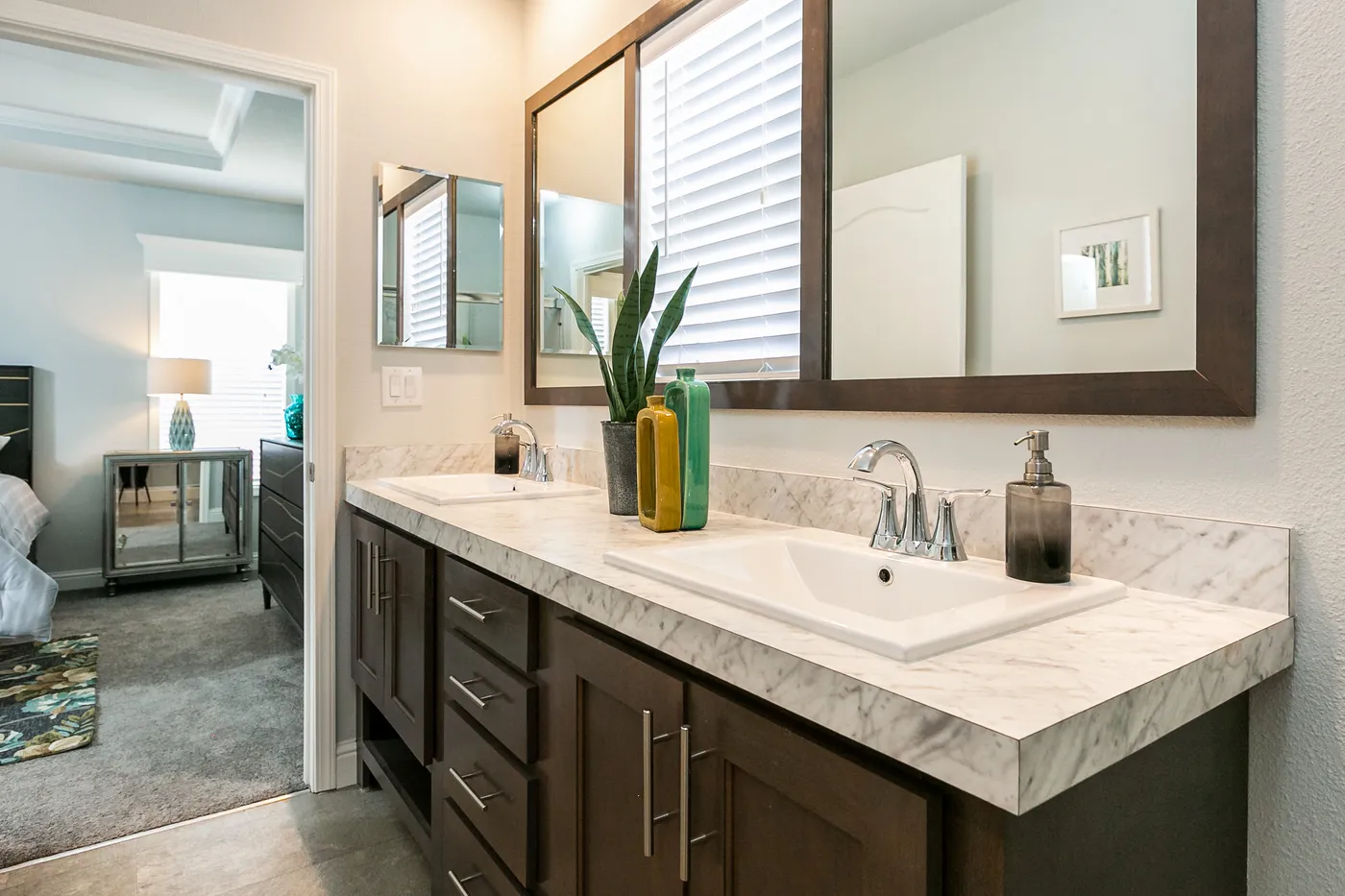 The CORONADO 2458B Primary Bathroom. This Manufactured Mobile Home features 3 bedrooms and 2 baths.