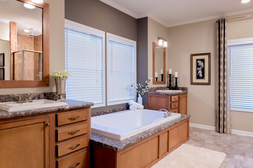 The 3539 JAMESTOWN Master Bathroom. This Modular Home features 3 bedrooms and 2 baths.