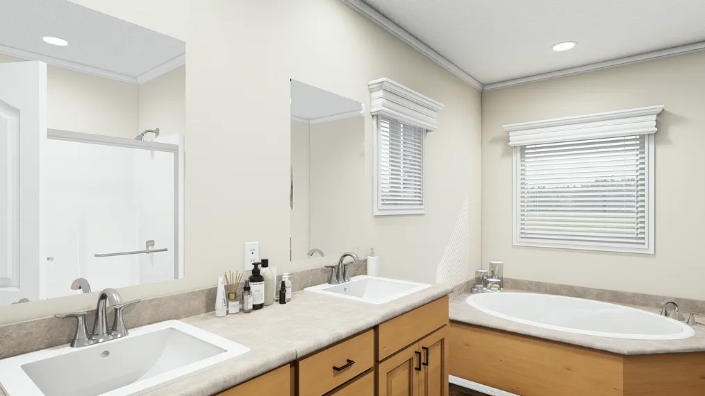The K2760B Primary Bathroom. This Manufactured Mobile Home features 4 bedrooms and 2 baths.