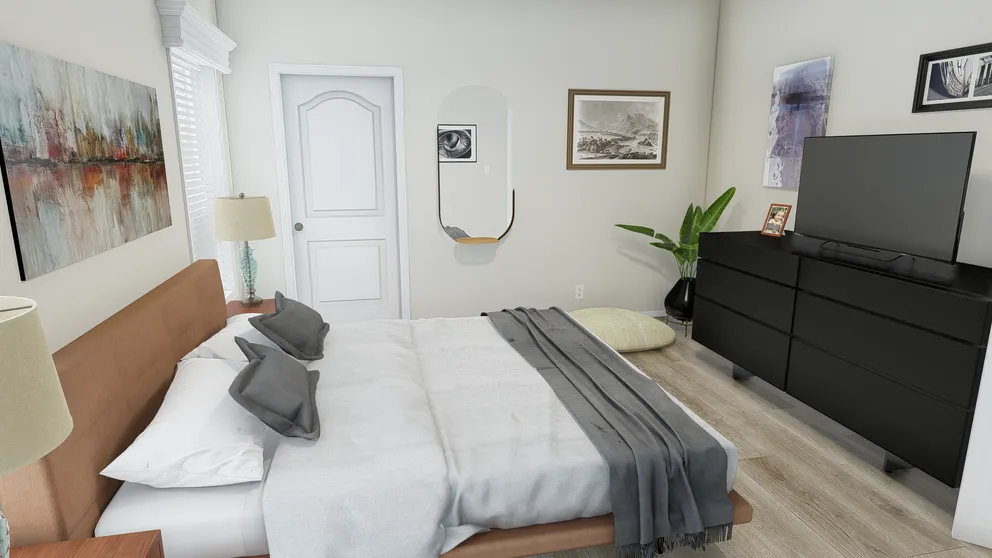 The K2750A Primary Bedroom. This Manufactured Mobile Home features 3 bedrooms and 2 baths.