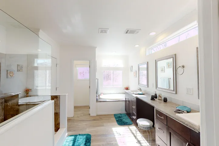 The SUM3068A Primary Bathroom. This Manufactured Mobile Home features 3 bedrooms and 2 baths.