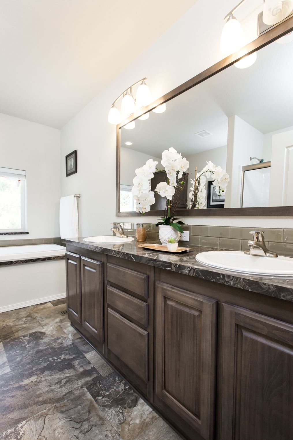 The 2868 MARLETTE SPECIAL Primary Bathroom. This Manufactured Mobile Home features 3 bedrooms and 2.5 baths.