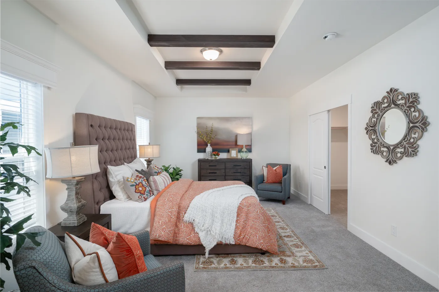 The CORONADO 3760A Primary Bedroom. This Manufactured Mobile Home features 3 bedrooms and 2.5 baths.