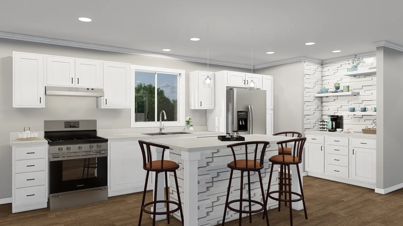 The GPII-2056-3B  WESTWOOD Kitchen. This Manufactured Mobile Home features 3 bedrooms and 2 baths.