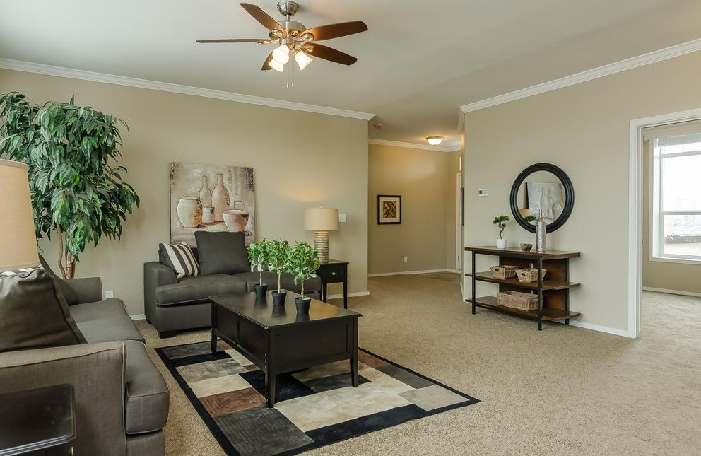 The TRANQUILITY TR3062A Living Room. This Manufactured Mobile Home features 3 bedrooms and 2 baths.