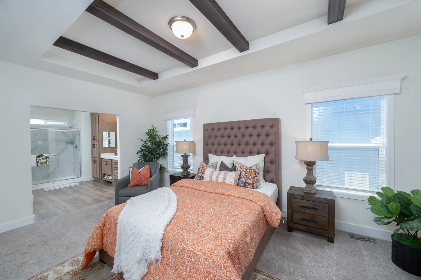 The CORONADO 3760A Primary Bedroom. This Manufactured Mobile Home features 3 bedrooms and 2.5 baths.