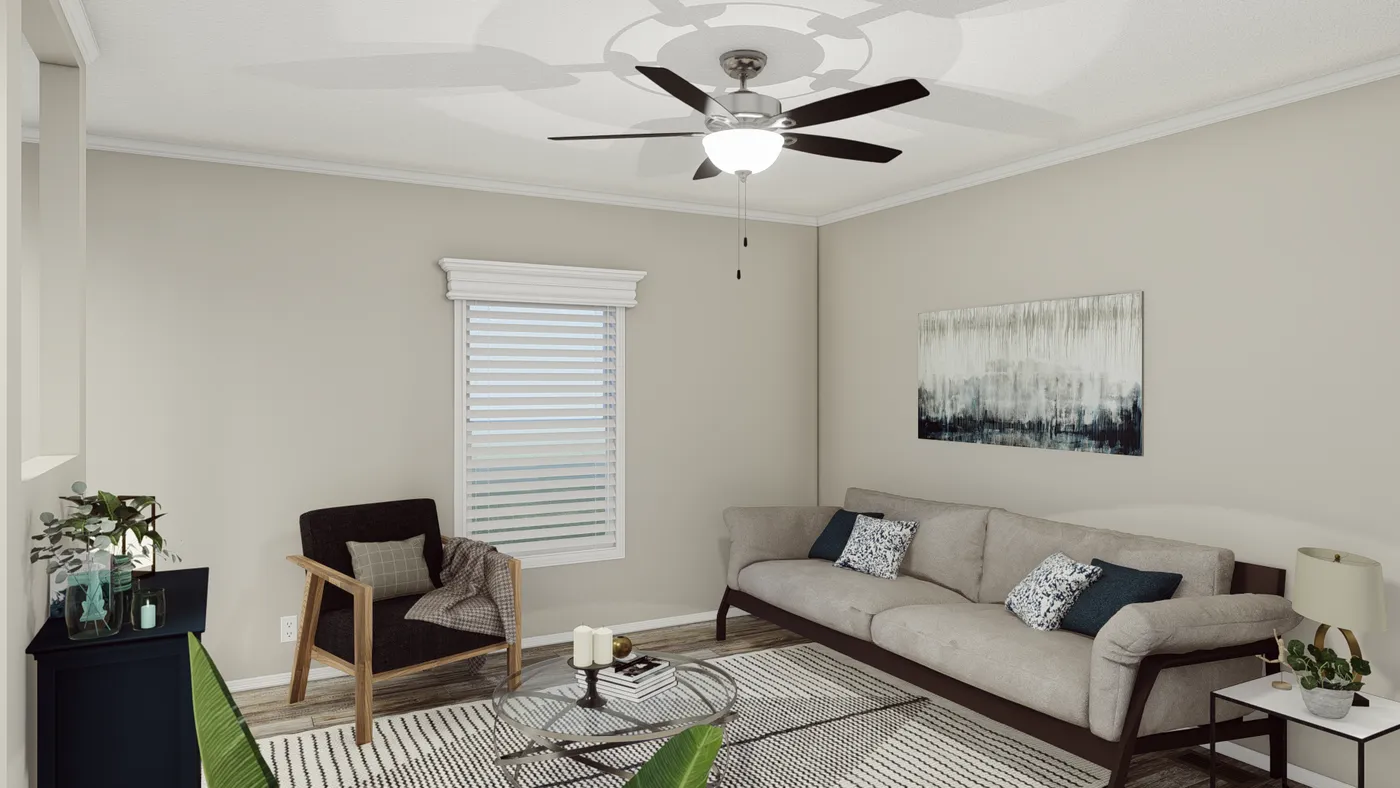 The K1668A Living Room. This Manufactured Mobile Home features 2 bedrooms and 2 baths.
