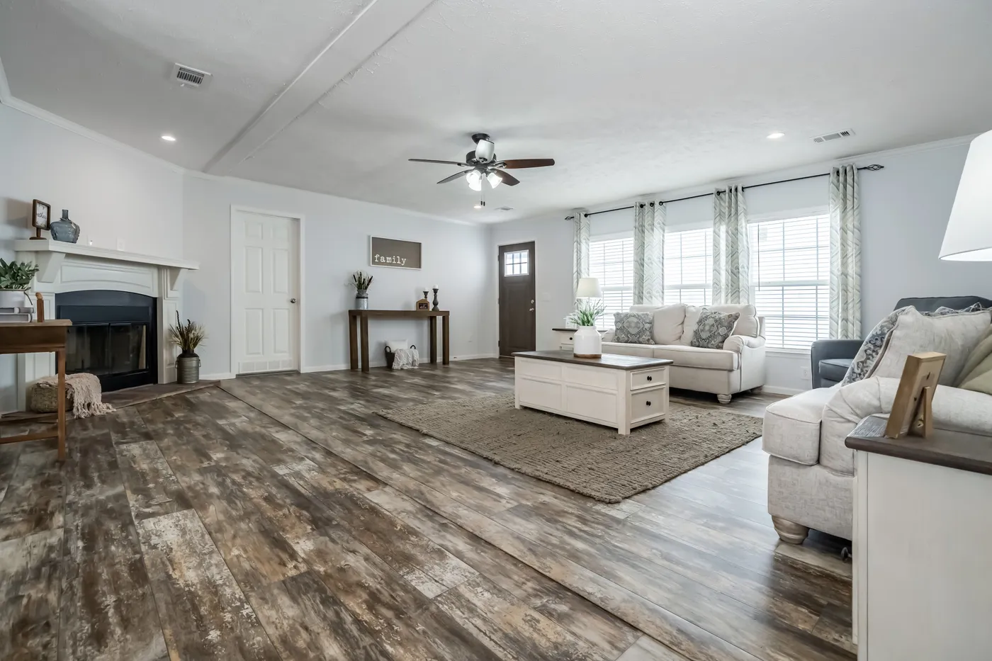 The THE LEAHY Living Room. This Manufactured Mobile Home features 4 bedrooms and 2 baths.