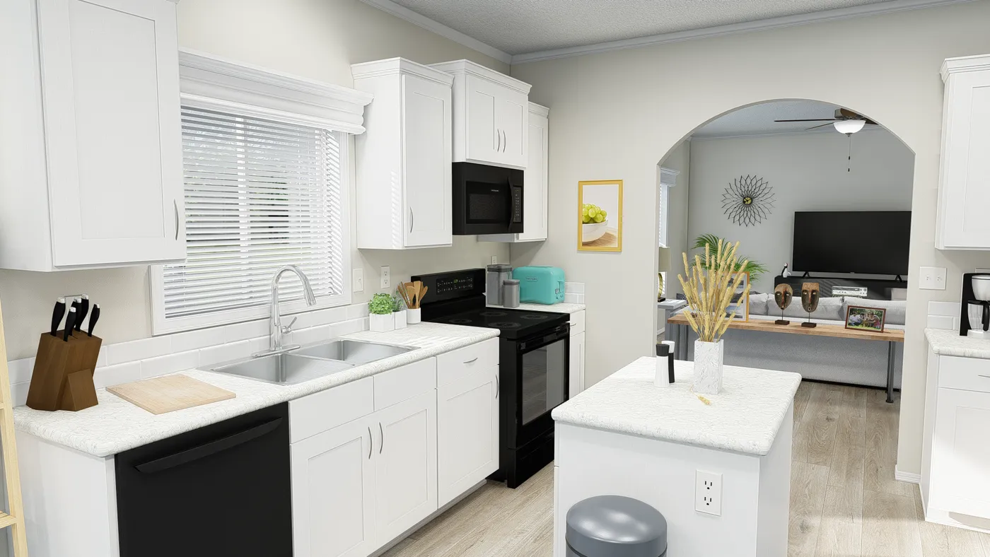 The K2750A Kitchen. This Manufactured Mobile Home features 3 bedrooms and 2 baths.