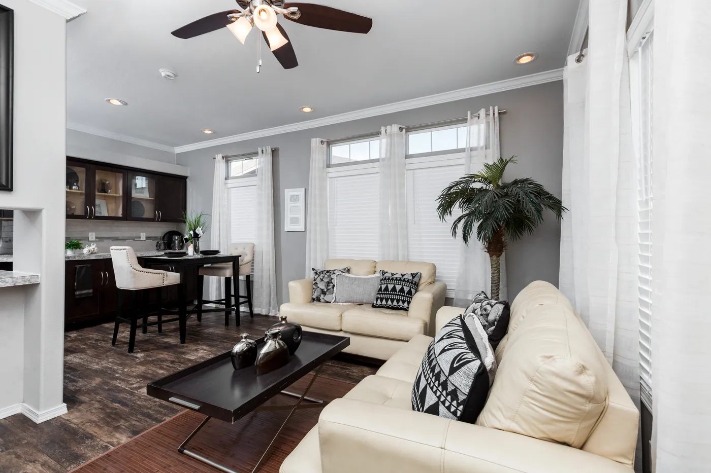 The K1640A Living Room. This Manufactured Mobile Home features 1 bedroom and 1 bath.
