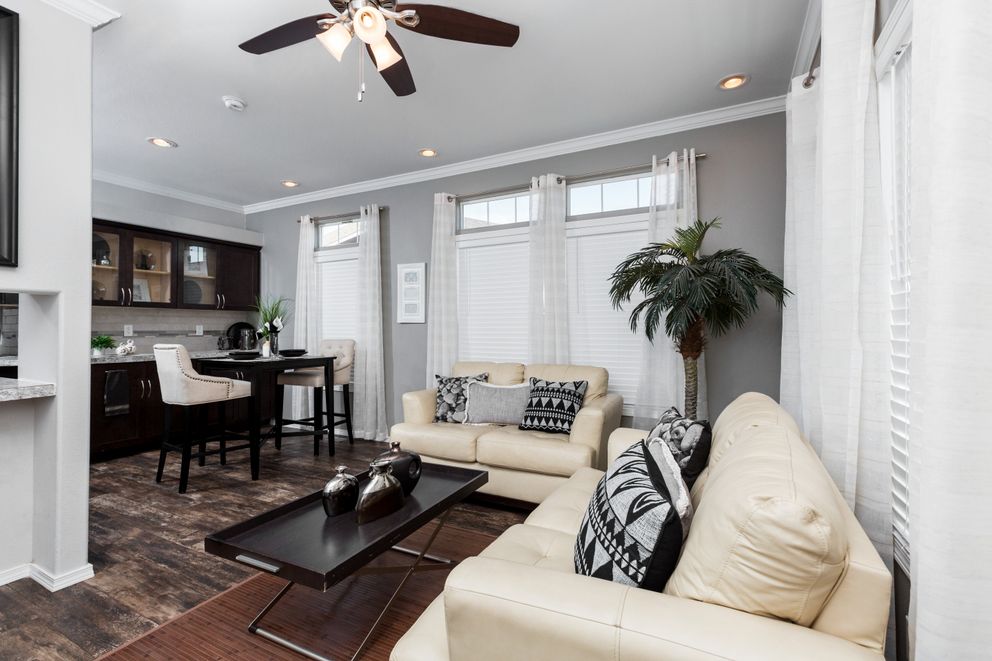 The K1640A Living Room. This Manufactured Mobile Home features 1 bedroom and 1 bath.