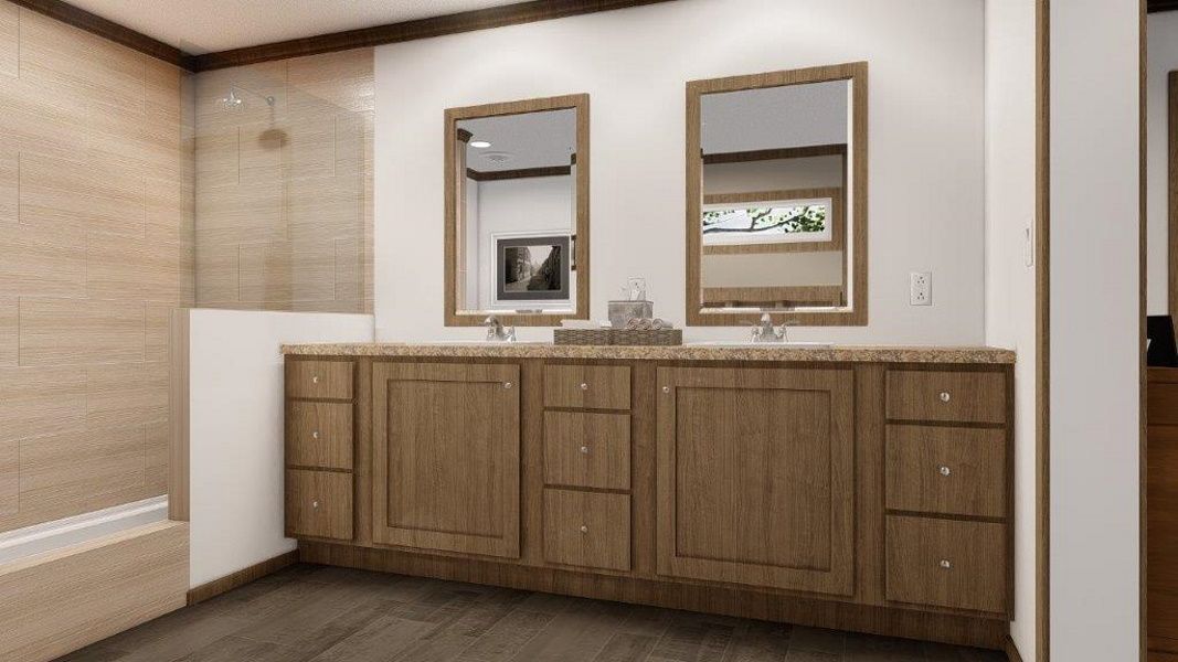 The THE WASHINGTON Master Bathroom. This Modular Home features 3 bedrooms and 2 baths.