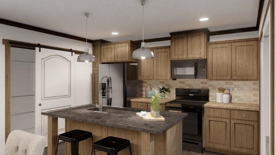 The THE WASHINGTON Kitchen. This Modular Home features 3 bedrooms and 2 baths.