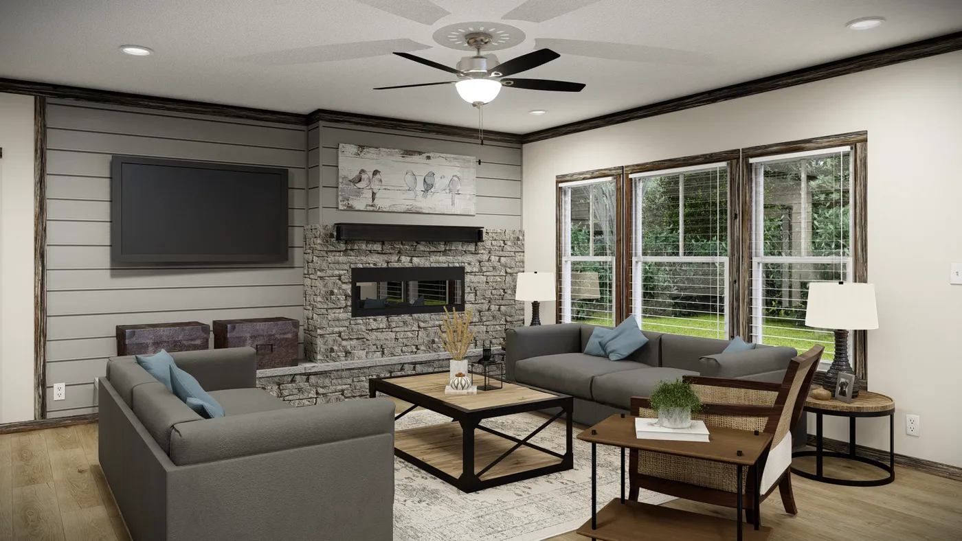 The THE ANDERSON II Living Room. This Manufactured Mobile Home features 3 bedrooms and 2 baths.