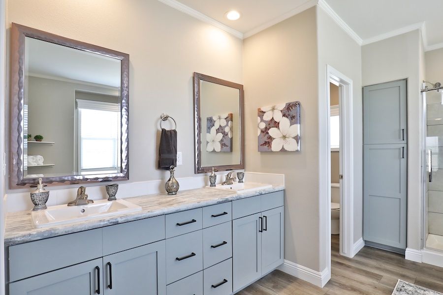 The EDGEWOOD Primary Bathroom. This Manufactured Mobile Home features 3 bedrooms and 2 baths.