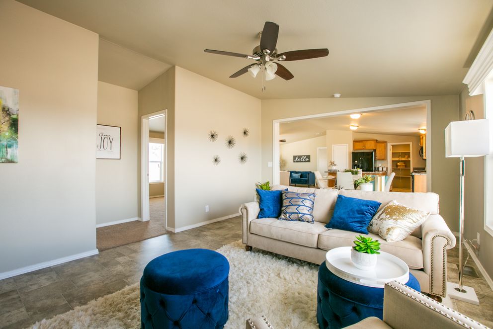 The THE WAVE Living Room. This Manufactured Mobile Home features 4 bedrooms and 2 baths.