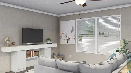 The THE FUSION 32H Living Room. This Manufactured Mobile Home features 5 bedrooms and 3 baths.