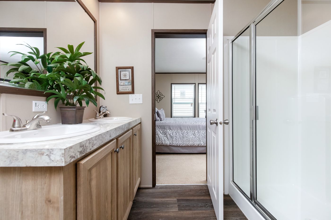 The PT 78 Primary Bathroom. This Manufactured Mobile Home features 3 bedrooms and 2 baths.