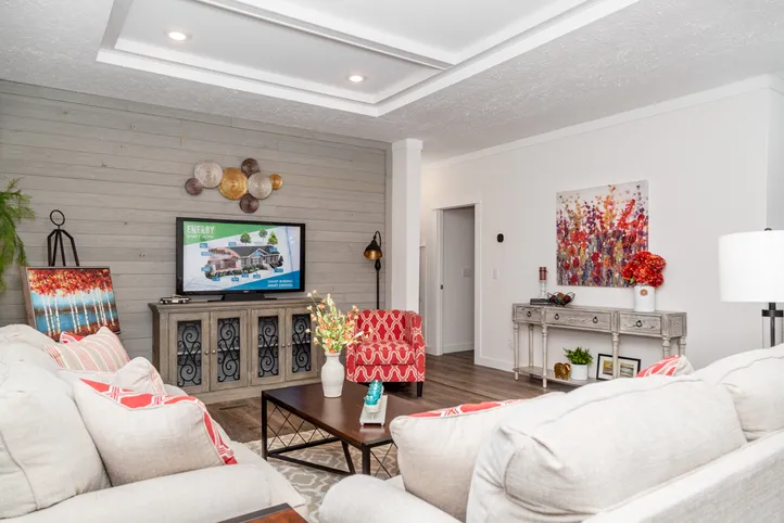 The 1439 CAROLINA "MAGNOLIA" Living Room. This Manufactured Mobile Home features 3 bedrooms and 2 baths.