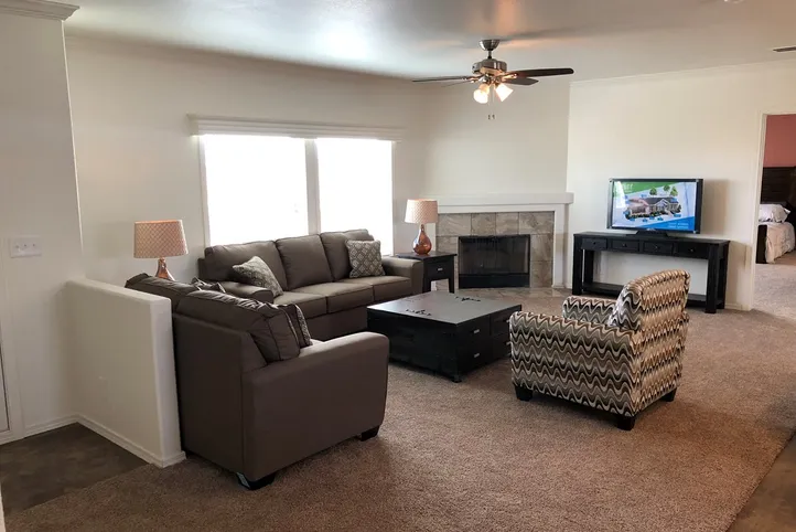 The K3066A Living Room. This Manufactured Mobile Home features 3 bedrooms and 2 baths.