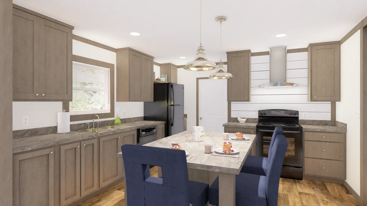 The LIFESTYLE 212 Kitchen. This Manufactured Mobile Home features 3 bedrooms and 2 baths.