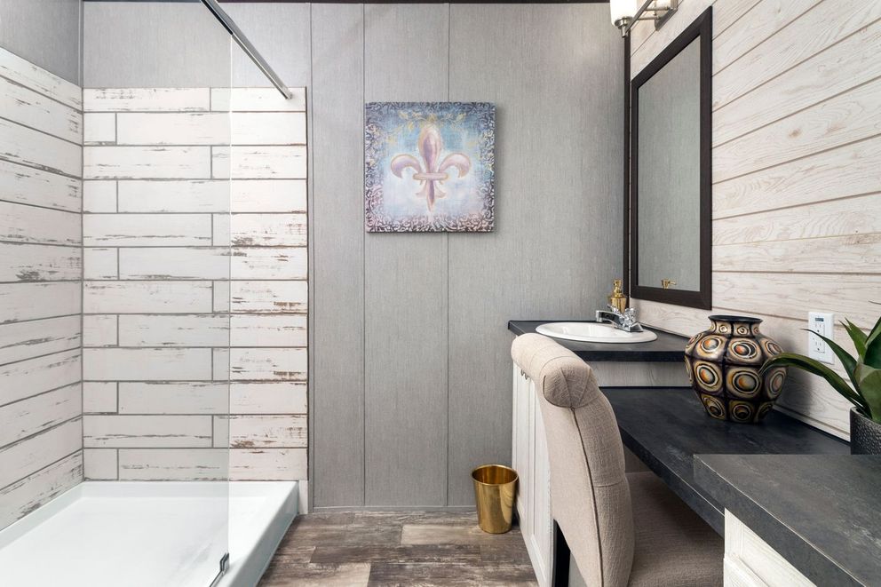 The THE SEASIDE Primary Bathroom. This Manufactured Mobile Home features 3 bedrooms and 2 baths.
