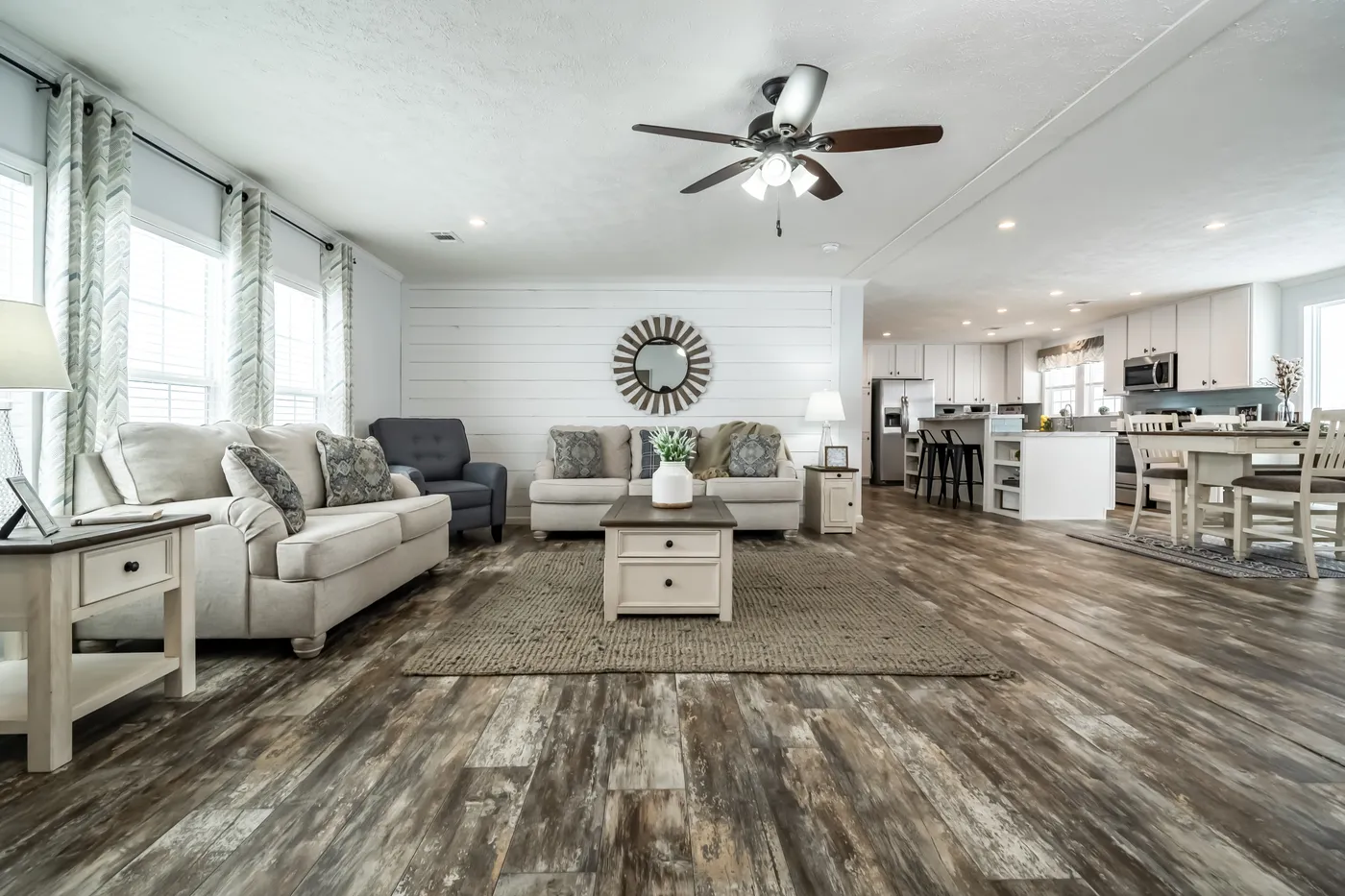 The THE LEAHY Living Room. This Manufactured Mobile Home features 4 bedrooms and 2 baths.