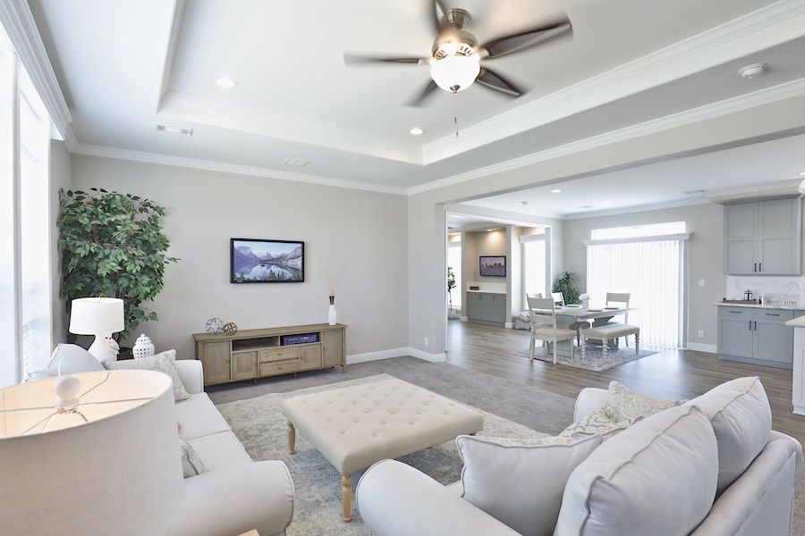 The EDGEWOOD Living Room. This Manufactured Mobile Home features 3 bedrooms and 2 baths.