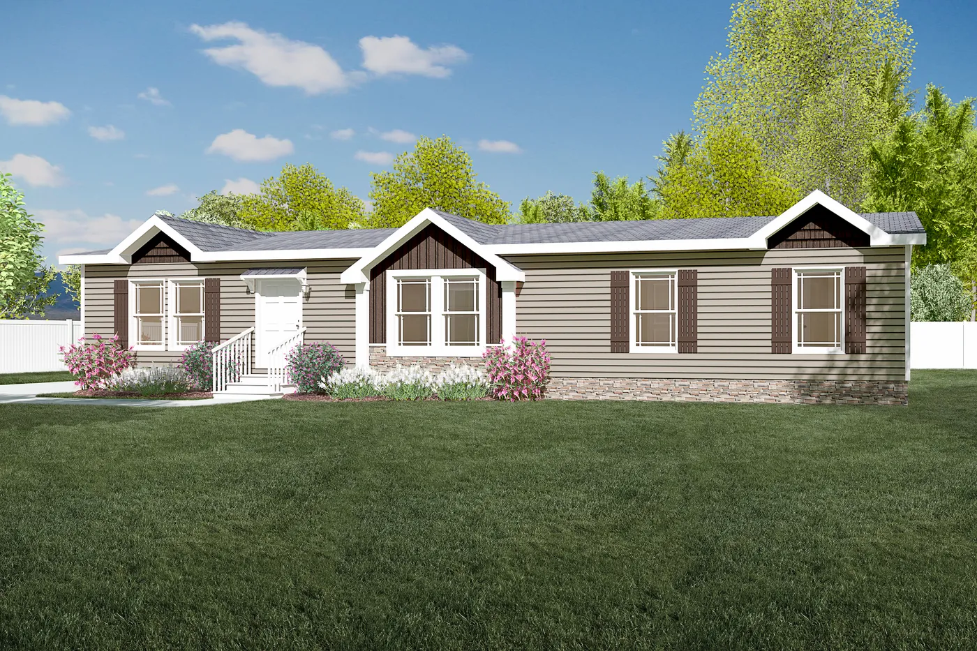 The CHEYENNE Exterior. This Manufactured Mobile Home features 3 bedrooms and 2 baths.