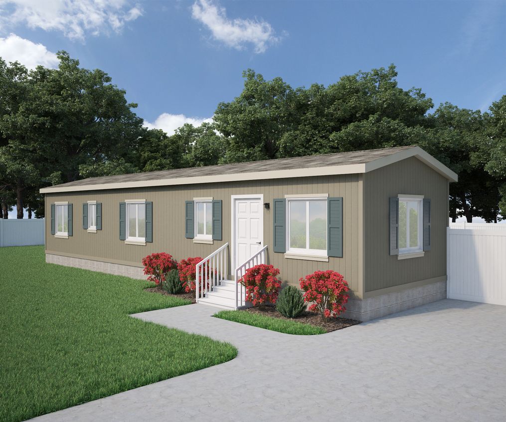 The FAIRPOINT 14522B Exterior. This Manufactured Mobile Home features 2 bedrooms and 1 bath.