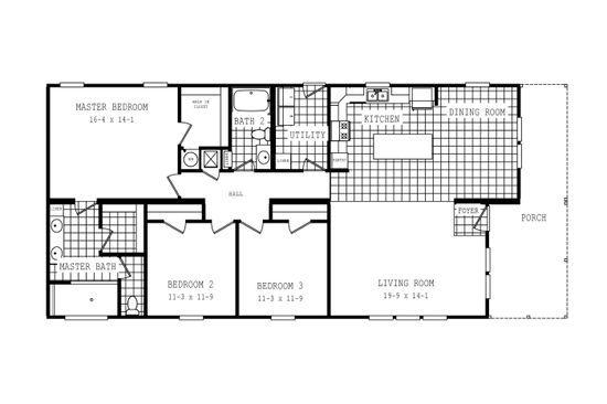 The 2466 OAKWOOD MOD Floor Plan. This Manufactured Mobile Home features 3 bedrooms and 2 baths.
