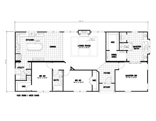 The 2483 HERITAGE Floor Plan. This Manufactured Mobile Home features 3 bedrooms and 2 baths.