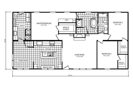 The 2914 HERITAGE Floor Plan. This Manufactured Mobile Home features 3 bedrooms and 2 baths.
