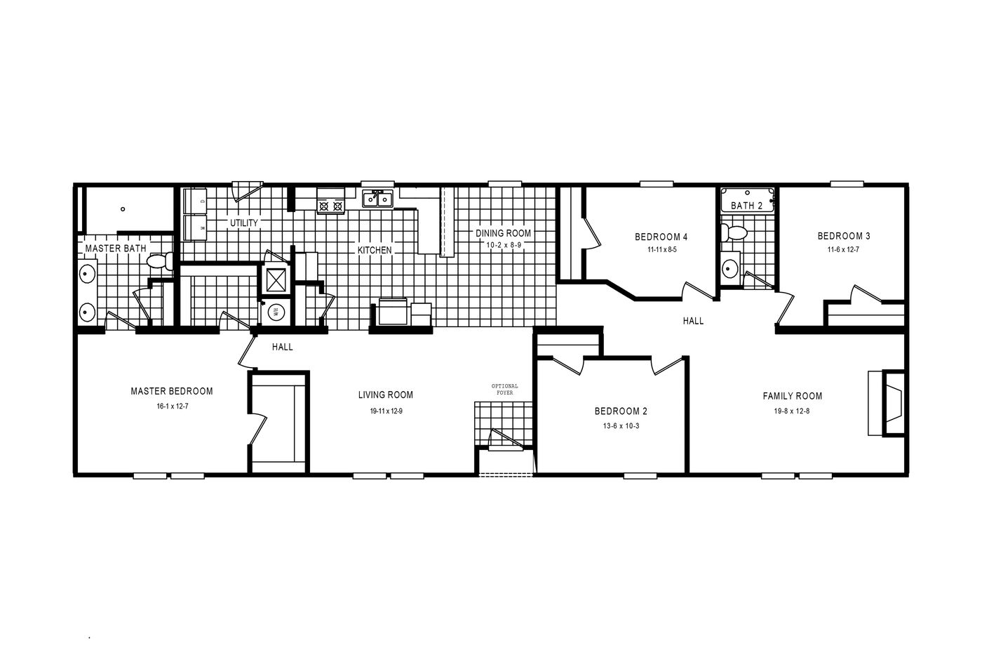 The 3328 CLASSIC Floor Plan. This Manufactured Mobile Home features 4 bedrooms and 2 baths.