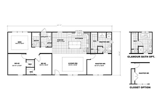 The 5530 64X28 SWEET ONE MOD Floor Plan. This Manufactured Mobile Home features 3 bedrooms and 2 baths.
