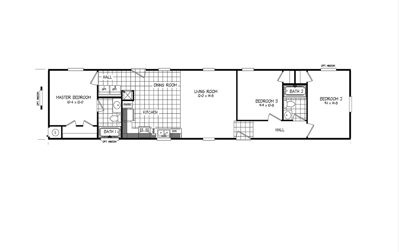 The ALAMEDA Floor Plan. This Manufactured Mobile Home features 3 bedrooms and 2 baths.