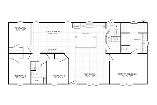 The ANSWER M375 Floor Plan. This Manufactured Mobile Home features 4 bedrooms and 2 baths.