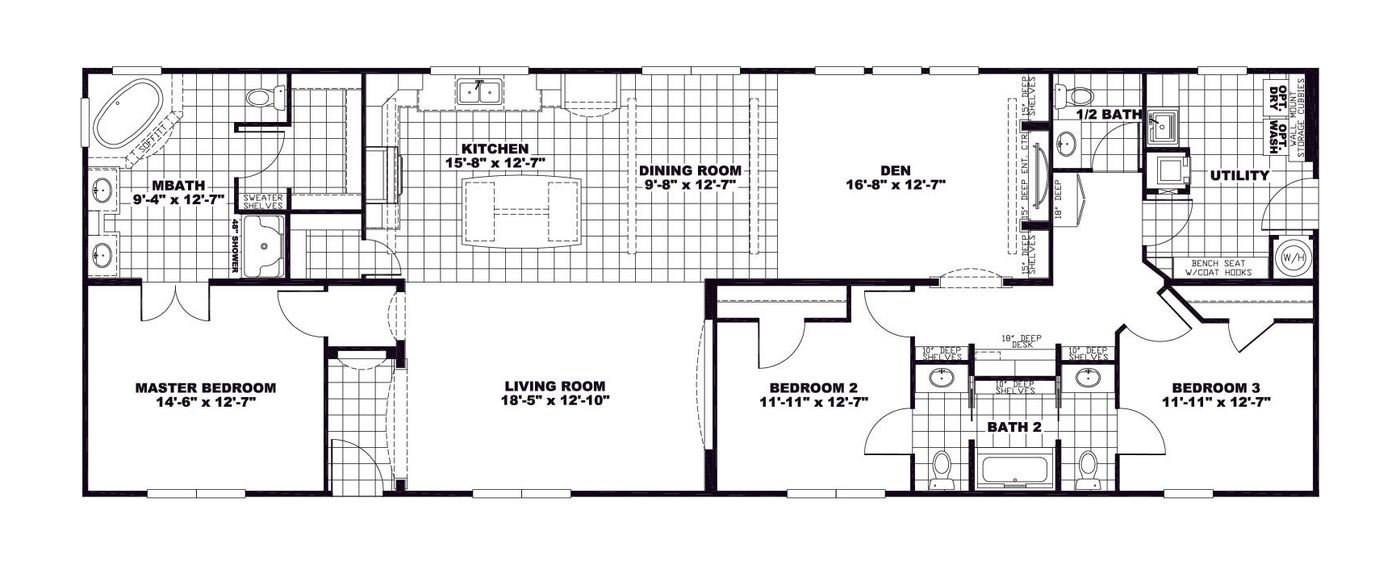 The BORDEAUX Floor Plan. This Manufactured Mobile Home features 3 bedrooms and 2 baths.